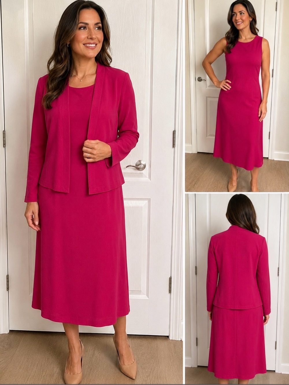 Talbots Petites Pink 2 Piece Dress Jacket Set Size 8 Elegant Midi